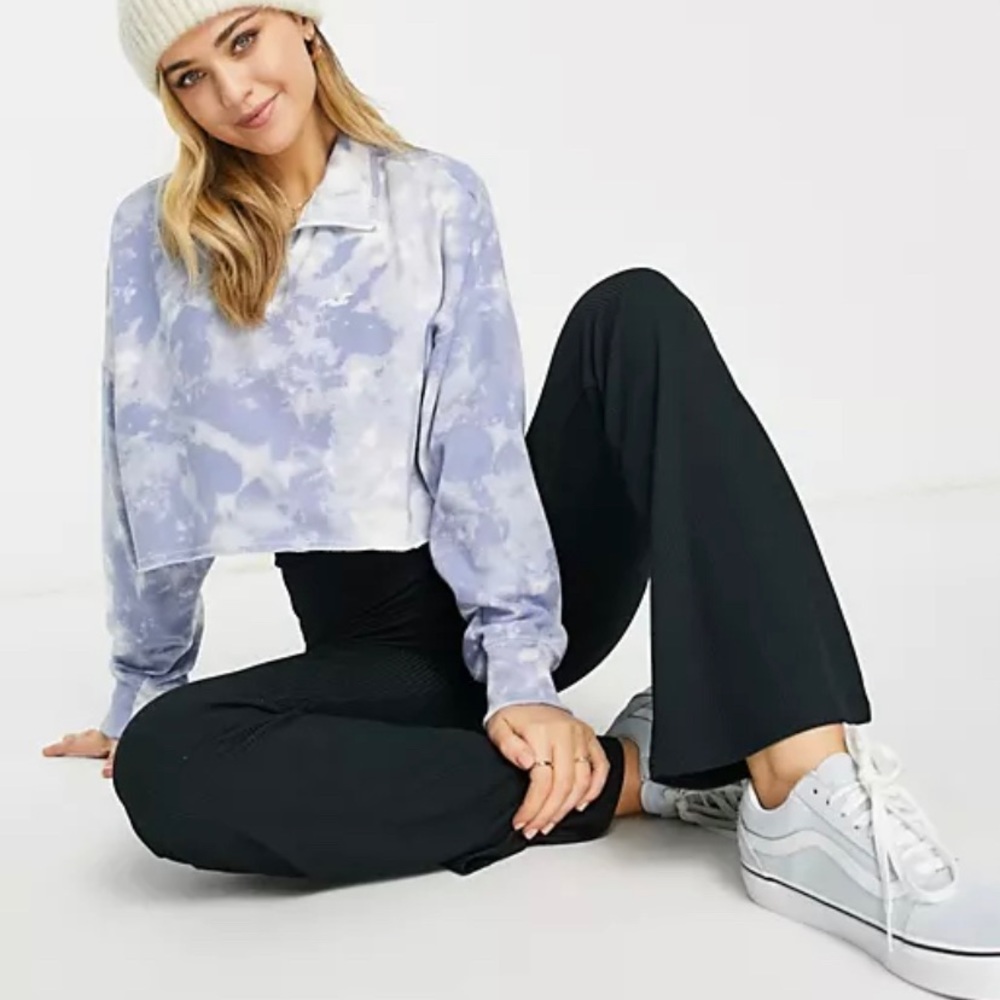 Hollister Blue Tie Dye Cropped High Neck Sweatshirt